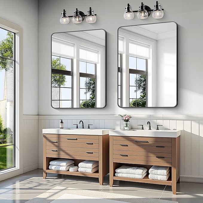 KOCUUY Black Mirror, 36x48 Inch Rectangle Bathroom Mirror with HD Tempered Glass, Anti-Rust Frame, Vanity Mirror with Rounded Corner for Bathroom, Living Room, Entryway, Hang Horizontal/Vertical