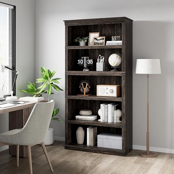 GAOMON 5 Tier Bookcase, Farmhouse Book Shelf with Storage Open Display Bookshelves, 67.4" Tall Book Case Wooden 5 Shelf Bookcase Home Decor Furniture for Home Office, Living Room, Bed Room - Oak