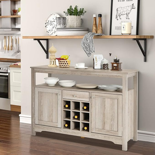 COSTWAY Buffet Cabinet Storage Sideboard, Server Console Table, Kitchen Cupboard Table with 2 Cabinets, Wine Rack & Open Shelf, 46 x 16 x 31.5 inches, Coffee Bar Cabinet for Entryway, Living Room