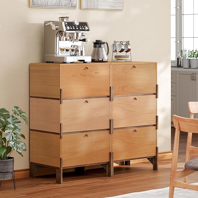 Sebastack Sideboard, Buffet Cabinet with 3 Storage Drawers, Easy Assembly Coffee Bar Cabinet, Wood Buffet Table for Kitchen, Dining Room, Bathroom, Beech and Basswood Color Combo (1 pcs)