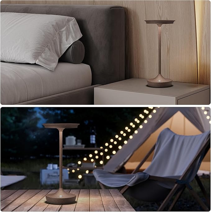 YHT Rechargeable Cordless Table Lamps, 6000mAh Battery Operated Portable LED Waterproof Lamps, 3 Color Stepless Dimming Light with Memory Function for Outdoor Dinning Patio Restaurant (Rust 2Pack)