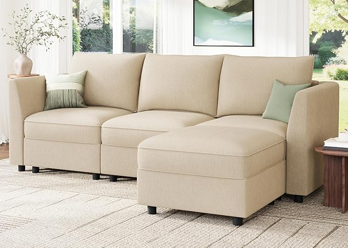 HONBAY Modular Sectional Sofa with Storage L Shaped Sectional Sofa, Convertible Couches for Living Room - Beige