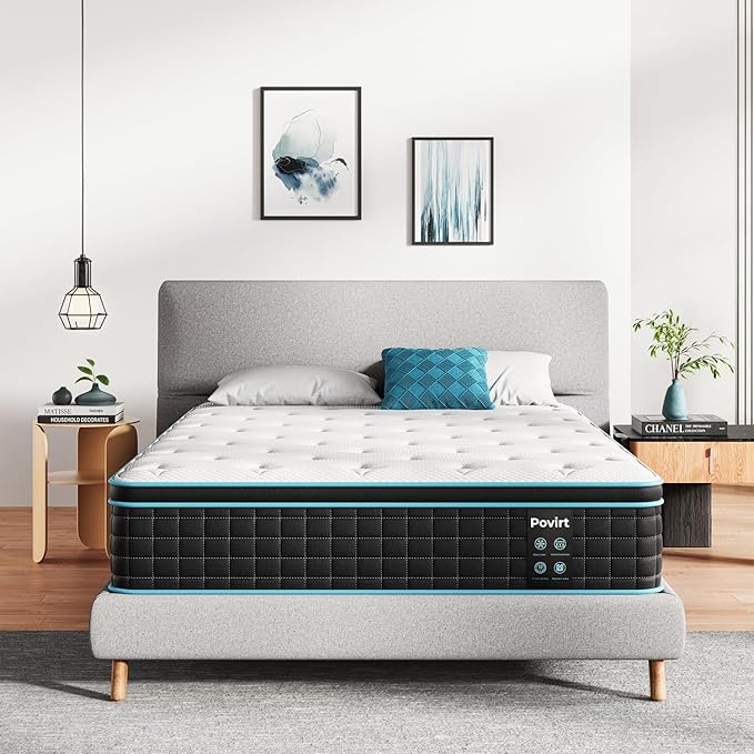 Queen Mattress 12 Inch, Pocket Spring Hybrid Queen Size Mattress in a Box, Memory Foam and Innerspring Mattress for Pressure Relief, Medium Firm Feel, 60 * 80 * 12 inch