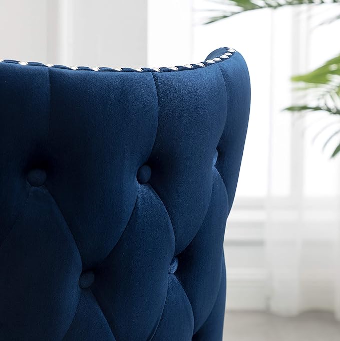 Lindale Contemporary Velvet Upholstered Nailhead Trim Accent Chair, Blue
