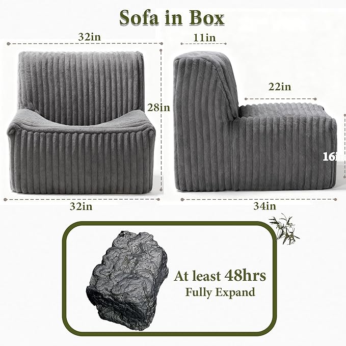 Trenda 32'' Comfy Bedroom Chair for Adult, Boneless Space-Saving Accent Chairs with with Spacious Seating, Soft Faux Fur, Ideal Floor Couch for Living Room,College, Dorm to Reading(Grey)