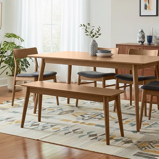 Alaterre Furniture Calais Dining – Mid Century Modern 46-Inch Solid Wood Dining Bench – Entryway Bench with Minimalist Design for Entryway, Dining Room, Kitchen, or Bedroom (Pecan Finish)