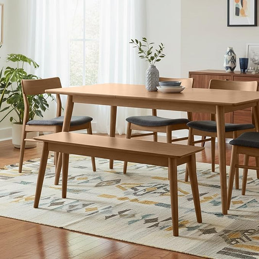 Alaterre Furniture Calais Dining – Mid Century Modern 46-Inch Solid Wood Dining Bench – Entryway Bench with Minimalist Design for Entryway, Dining Room, Kitchen, or Bedroom (Pecan Finish)