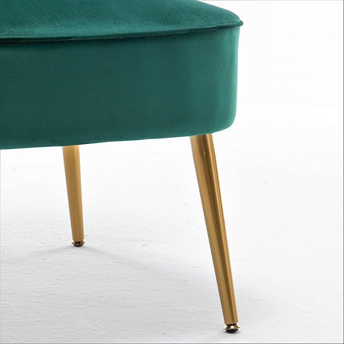 Modern Velvet Accent Chair for Living Room, Bedroom, or Entryway, Stylish and Comfortable Armless Design with Metal Legs, Green