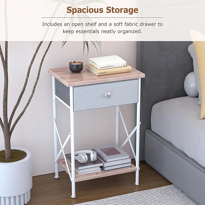 VECELO Night Stand Set of 2, Small End Table for Small Spaces, Wood Side Table for Living Room, Bedside Table with Drawer for Bedroom, Easy Assembly, Light Brown