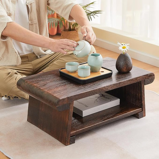 Folding Altar Table,Japanese Table for Sitting on The Floor,Low Wood Meditation Table,Foldable Floor Desk