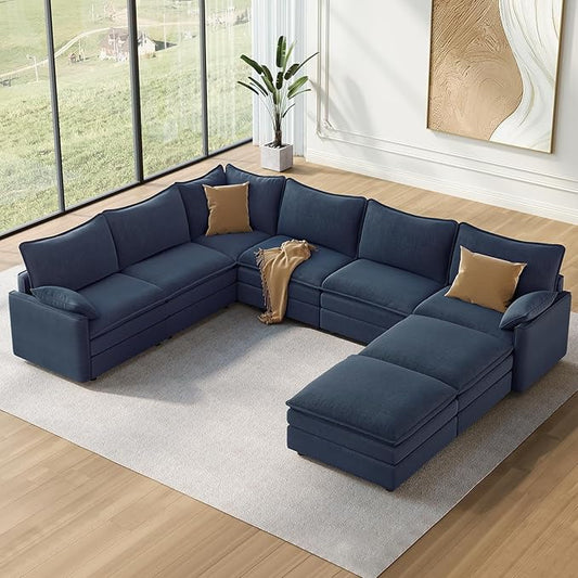 Vesgantti 169" Large Modular Sectional Sofa, Big Comfy Cloud Couch with Ottoman Deep Seat Corduroy Cloud Sofa, 9 Seater Oversized Sectional Couches for Living Room, Apartment, Office, Beige | Sink-in Comfort, Height Adjustable, Easy Rearrangement, Extr...