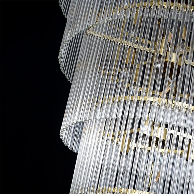 Extra Large Long Brass Chandelier for High Ceiling H68 Modern 7 Tiers Glass Staircase Chandelier Foyer Entryway Lighting Pendant Light Fixture for Grand Living Room Stairway Hall