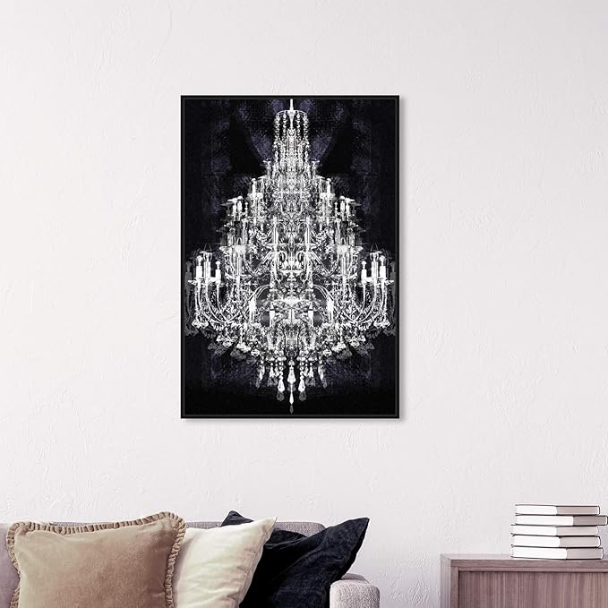The Oliver Gal Artist Co. Fashion and Glam Framed Wall Art Canvas Prints 'Montecarlo Crystal' Chandeliers Home Décor, 24" x 36", White, Black