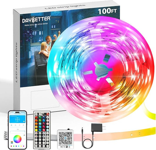 DAYBETTER Led Lights for Bedroom 100 ft, Led Strip Lights, Led Light Strips with Remote and App Control, Music Sync RGB Color Changing Led Lights for Room Decoration