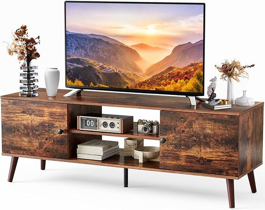 NEWBULIG TV Stand for 55 60 inch TV, Modern Mid Century Entertainment Center with Storage, Wooden Media Console Table 2 Cabinet for Living Room, Soft Hinge, Handle Door, Office Furniture, Rust