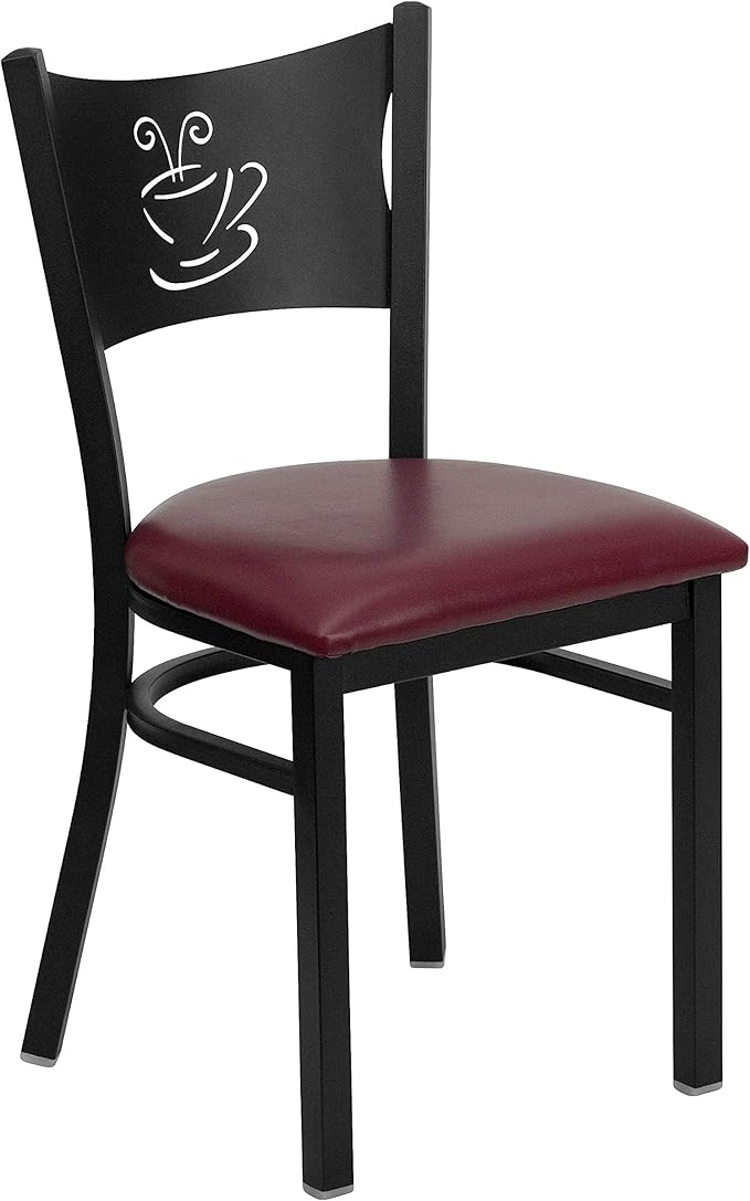 Flash Furniture HERCULES Series Black Coffee Back Metal Restaurant Chair - Burgundy Vinyl Seat (Pack of 4)