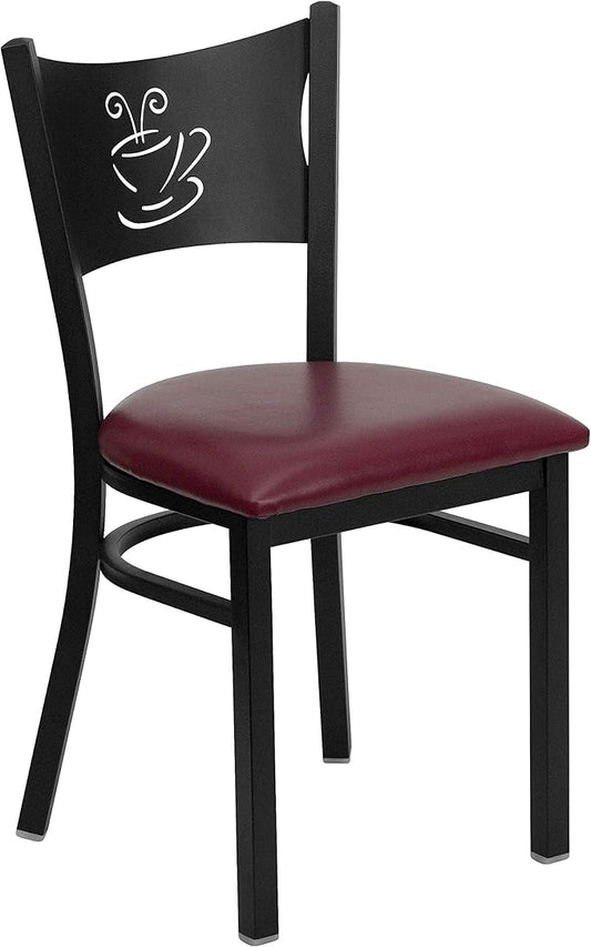 Flash Furniture HERCULES Series Black Coffee Back Metal Restaurant Chair - Burgundy Vinyl Seat (Pack of 4)