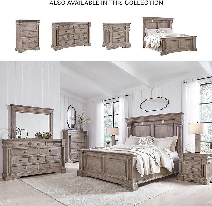 Signature Design by Ashley Blairhurst 3 Drawer Nightstand with USB Charging, 28.75" Tall, Light Grayish Brown