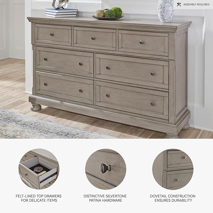 Signature Design by Ashley Lettner Modern Traditional 7 Drawer Dresser, Light Gray