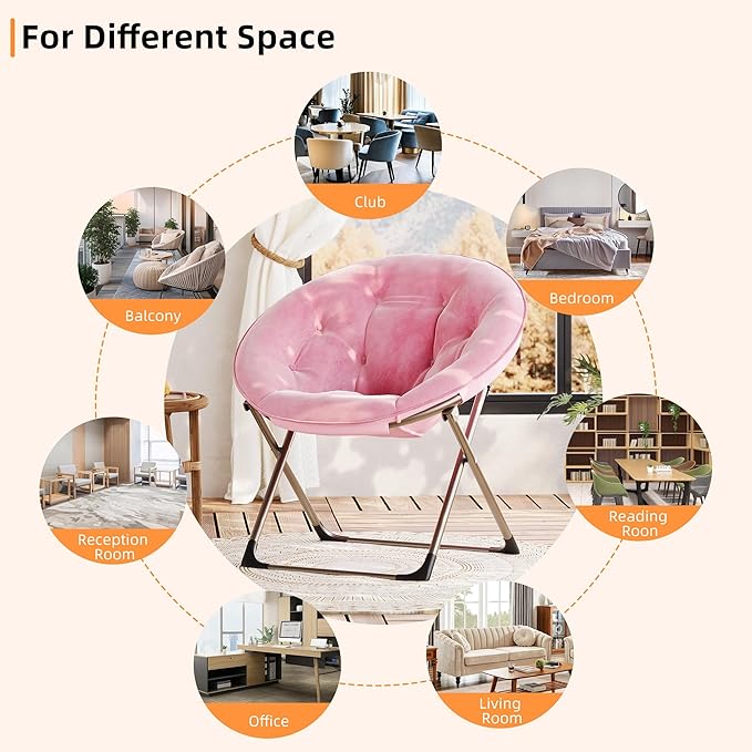 GAOMON Saucer Chair, Comfy Chair Faux Fur Lounge Moon Chair with Folding Metal Frame, Oversized Plush Flower Accent Seat for Adults, Teens & Kids, for Teens, Bedroom, Dorm or Living Room, Pink