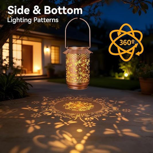Ollny Solar Lanterns Outdoor Waterproof Dragonfly, for Mothers Day Birthday Thanksgiving Gifts for Mom Grandma Sister Women Her, Hanging Solar Metal Lights for Garden Backyard Patio Decor