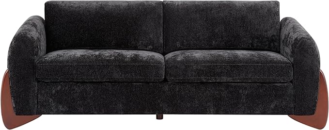 Christopher Knight Home Taki 89 Inches Sofa Couch, Cozy Chenille Upholstered 3-Seater Sofa, Wood Frame Couches, Comfy Home Sofa Living Room and Office, Lounge Seating with Armrests, Black