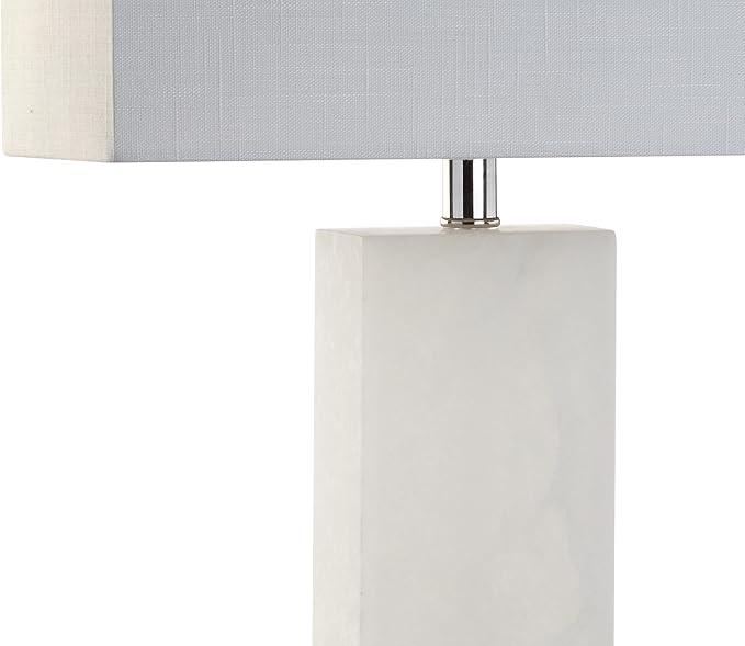 JONATHAN Y 27" White Alabaster and Crystal LED Table Lamp, Modern Glam Nightstand Lamp for Living Room Bedroom, White Linen Rectangle Shade, LED Bulb Included JYL2009A