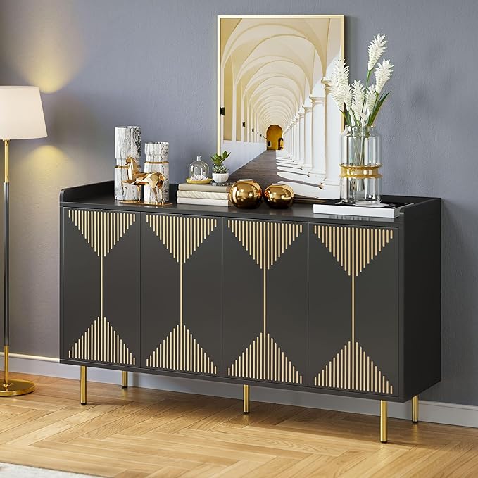 YITAHOME 55'' Sideboard Buffet Cabinet with Storage, Modern Kitchen Storage Cabinet Coffee Bar Cabinets for Dining Room, Kitchen, Black