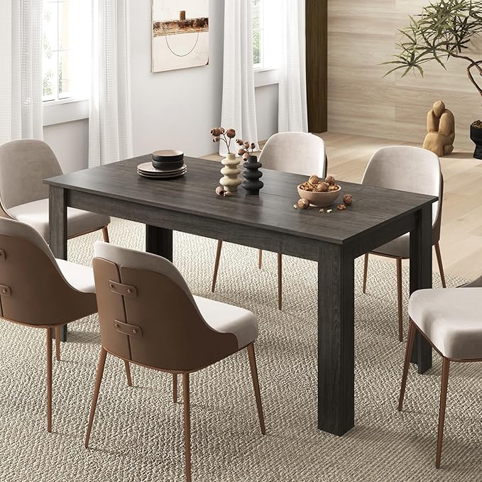 Moccha Wood Dining Table for 4-6 People, 63" Rectangle, Modern L-Shaped Legs, 330lbs Capacity, Farmhouse Dinette Table for Dining/Living Room, Grey