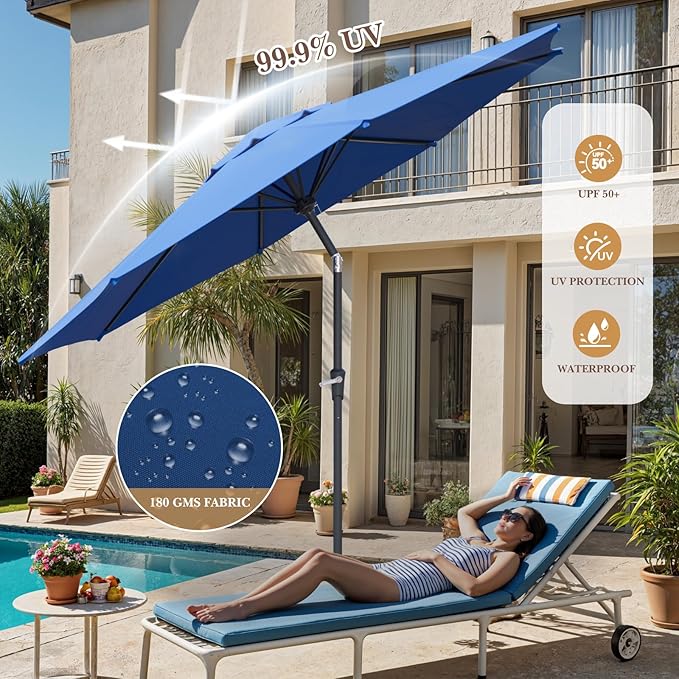 Sannwsg Outdoor Patio Umbrella,Table Umbrella with Push Button Tilt and Crank,Market Umbrella with 8 Sturdy Ribs,Yard Umbrella