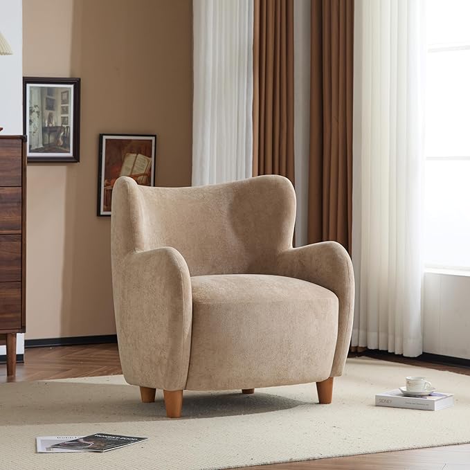 Christopher Knight Home Wingback Accent Chair, Fabric Club Chair, Upholstered Armchair, Curved Backrest Single Sofa, Soft Cushion Seating, Comft Lounge Chair for Living Room Reading Home Rest, Camel