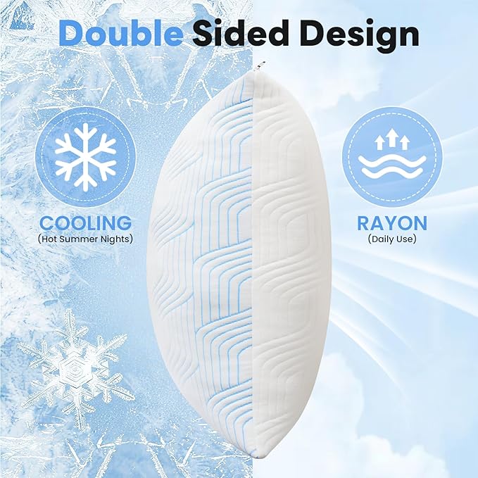 Cooling Bed Pillows for Sleeping 2 Pack Shredded Memory Foam Pillows Queen Size Set of 2 Adjustable Supportive Pillow for Back Stomach Side Sleepers Washable Removable Cover