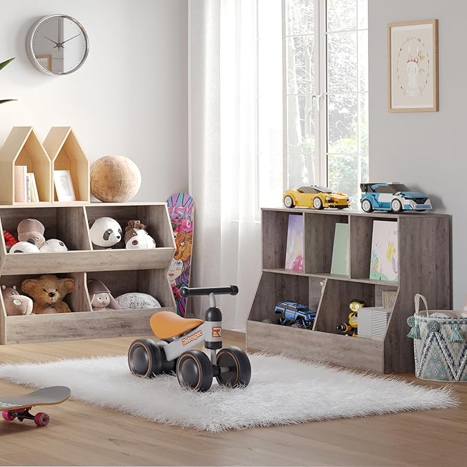 DINZI LVJ Toy Storage Organizer, Kids Bookshelf, Wood Toy Storage Cabinet, 5 Cubby Children Bookcase, 43.3" L Toddler Book Shelf for Playroom, Living Room, Nursery, Hallway, School, Greige