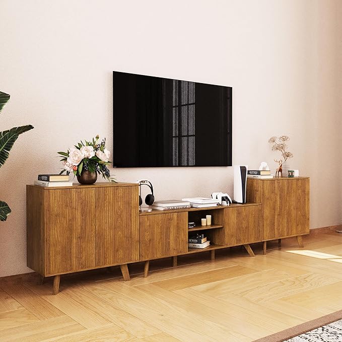 Fluted Storage Cabinet, Modern Accent Buffet Sideboard with Adjustable Shelves, Freestanding Sideboard with Double Doors, Accent Cabinet with 2 Doors for Hallway Entryway Living Room (Walnut)