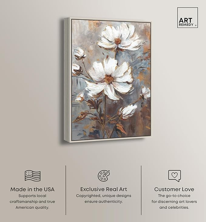 Art Remedy White Textured Flowers Canvas Elegant Floral Wall Art, Silver Frame, 30" x 45"