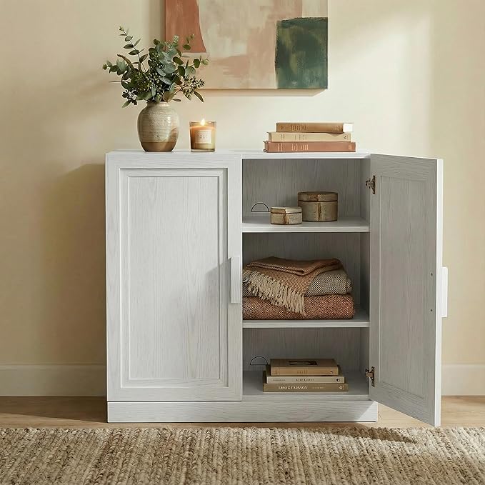 Casaphoria Adam Sideboard Buffet Cabinet with Storage, Sideboard Cabinet with Wooden Doors & Adjustable Shelves, 31" W x 31" H Coffee Bar for Entryway Kitchen Living Room, White