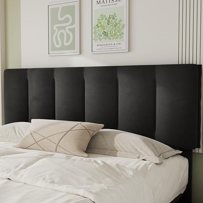 VECELO Queen Size Bed Frame with 4 Storage Drawers, Adjustable Height Headboard, Heavy-Duty Platform Bedframe with Strong Wooden Slats, No Box Spring Needed, Black