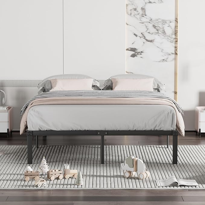VECELO 14" Full Metal Platform Bed Frame,Heavy Duty Steel Slat/Easy Assembly Mattress Foundation/No Box Spring Needed