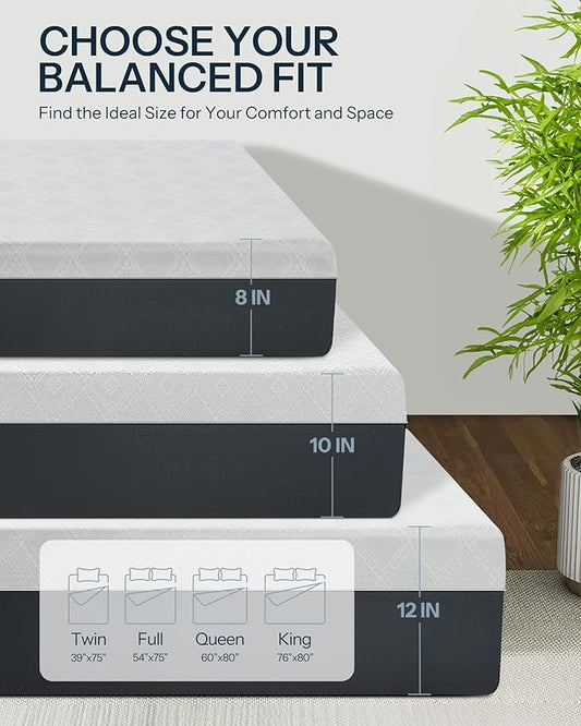 Life Balance Full Bed Mattress, 10 Inch Cooling-Gel Memory Foam Mattresses Made in USA, CertiPUR-US Certified Full Mattress in a Box, Medium Firm, Pressure Relief, Motion Isolation, CY-10-F