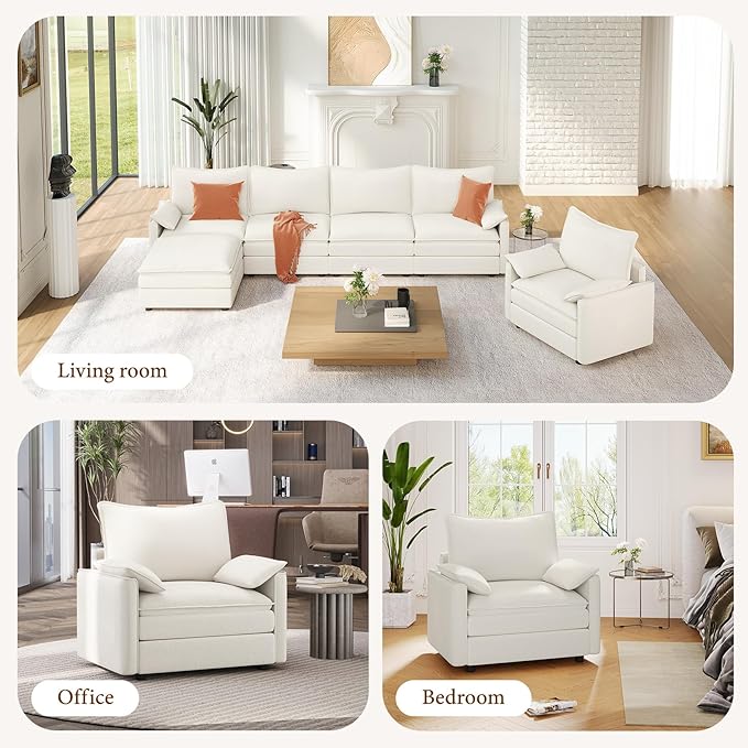Vesgantti 40" Single Seat Sofa, Comfy Cloud Couch Deep Seat Upholstered Couch Chenille Modern Sofa with Armrest Pillow, Easy Assembly for Living Room, Bedroom and Apartment, Snow White | Sink-in Comfort, Height Adjustable, Easy Rearrangement, Extra-dee...