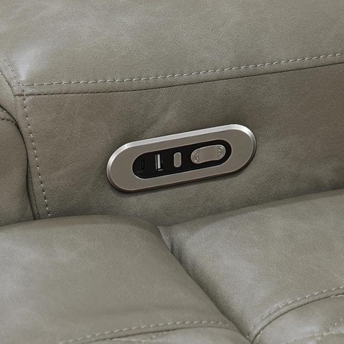Power Reclining Sectional Sofa Set with LED Lights, Vegan Leather Grey Recliner Sectional Couch for Living Room Furniture Sets, USB Charging/Storage Console/Cup Holders,Grey