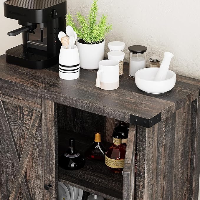 GarveeHome Small Storage Cabinet, Farmhouse Sideboard Buffet Cabinet with 2 Doors and Adjustable Shelves, Accent Entryway Console Cabinets for Living Room, Dining Room (Dark Oak, 2 Pieces)