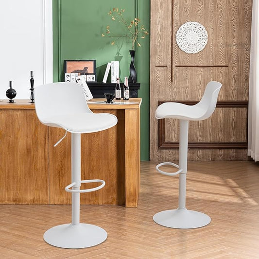 YOUNIKE Bar Stools Set of 2 Modern White PU Leather Counter Height Barstools, Swivel Adjustable Breakfast High Chairs with Back for Bar Counter and Kitchen Island