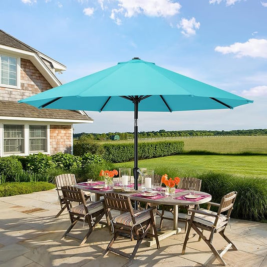 MASTERCANOPY 10FT Patio Umbrella with Push Button Tilt and Crank, Outdoor Market Umbrella with 8 Sturdy Ribs, UV Protection & Waterproof for Garden, Deck, Backyard, Pool (Turquoise)