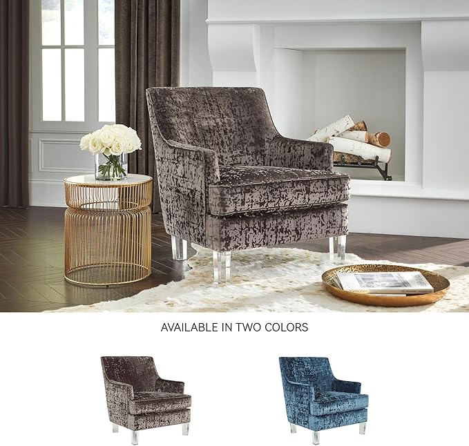 Signature Design by Ashley Gloriann Crushed Velvet Glam Accent Chair with Acrylic Legs, Charcoal Gray