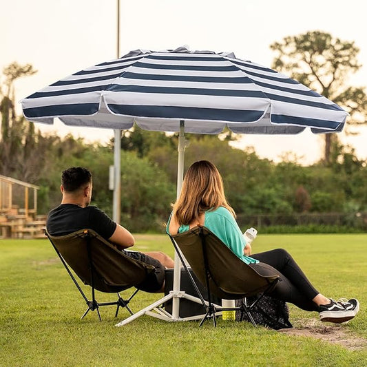 AMMSUN Shade Umbrella, Premium Portable Umbrella with Stand, 6.5ft Lightweight Free Standing Canopy for Sporting Games, Adjustable Instant Sun Protection and Easy to Carry, Stripe Blue
