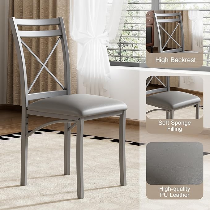 VECELO 5 Piece Dining Table Set for 4 with Chairs, Wood Grain Tabletop, Small Space, Kitchen, Breakfast Nook, Grey