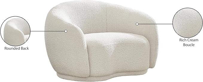 Meridian Furniture 693Cream-C Hyde Collection Modern | Contemporary Boucle Fabric Upholstered Accent Chair with Rounded Back, Cream, 42" W x 38" D x 27.5" H