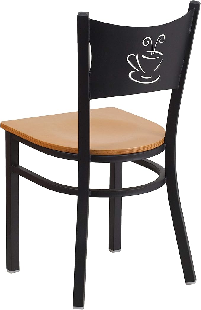 Flash Furniture HERCULES Series Black Coffee Back Metal Restaurant Chair - Natural Wood Seat