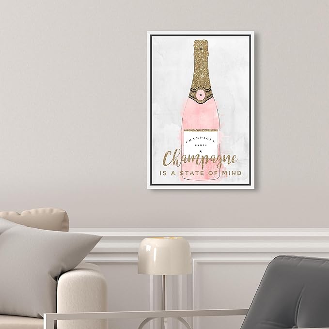 The Oliver Gal Artist Co. Drinks and Spirits Wall Art Framed Canvas Prints 'Champagne Mind Glitter' Champagne